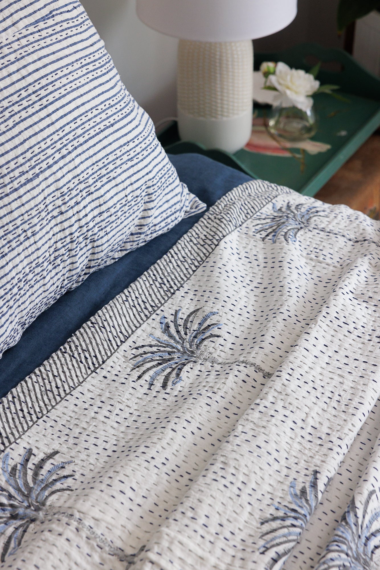 Kantha Quilt Cool Palms