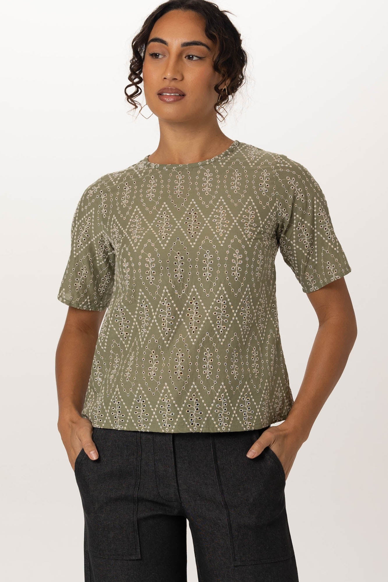 Delilah Top Sage Embroidery