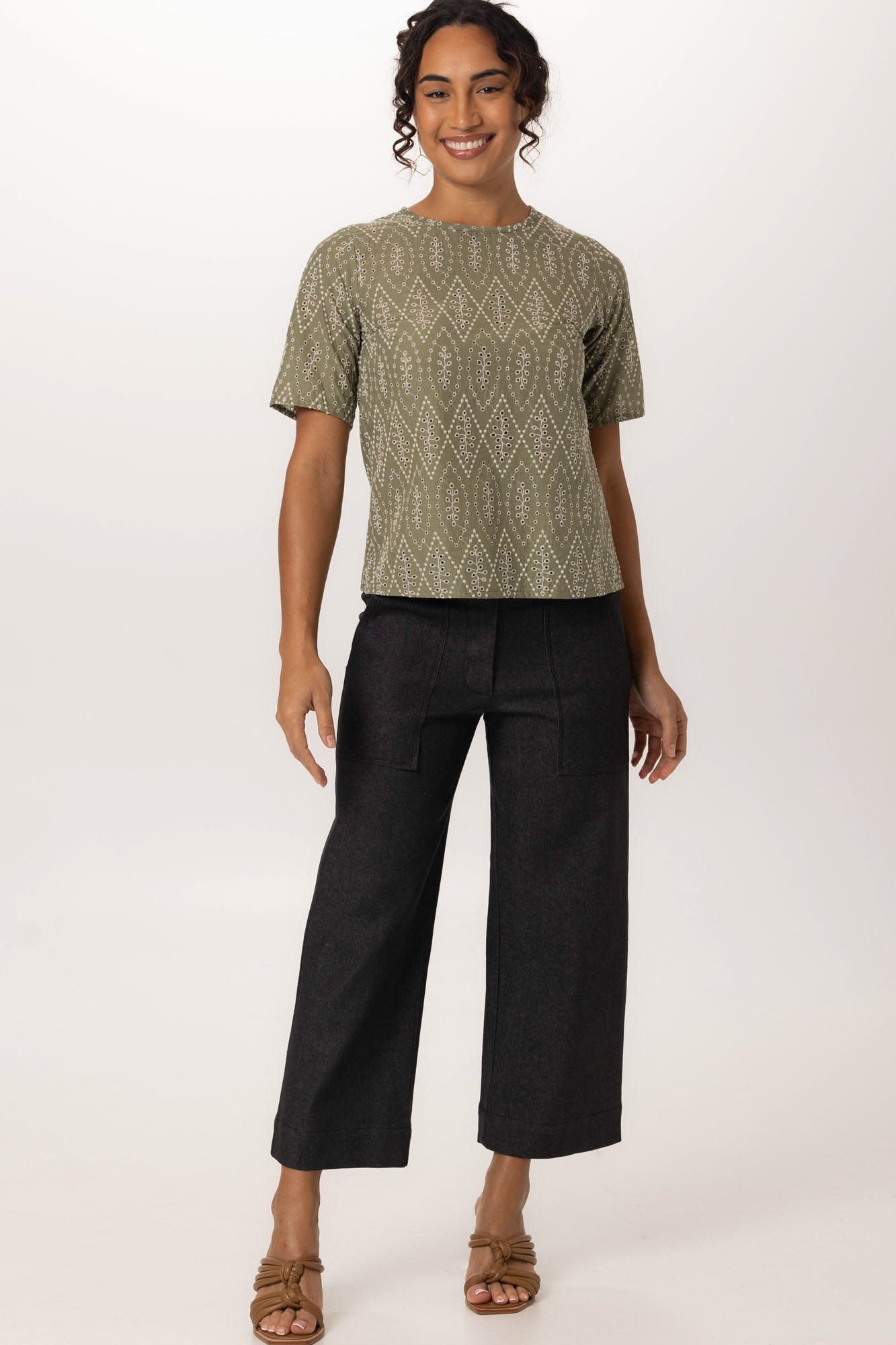 Delilah Top Sage Embroidery