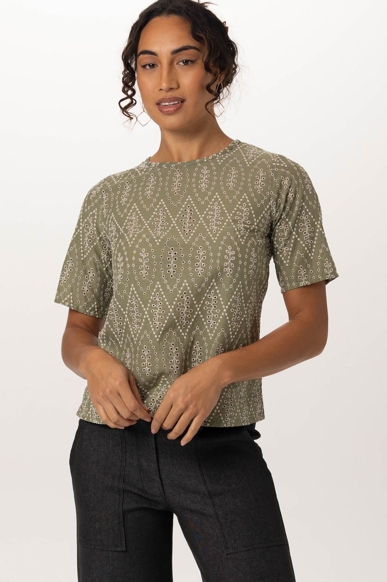 Delilah Top Sage Embroidery