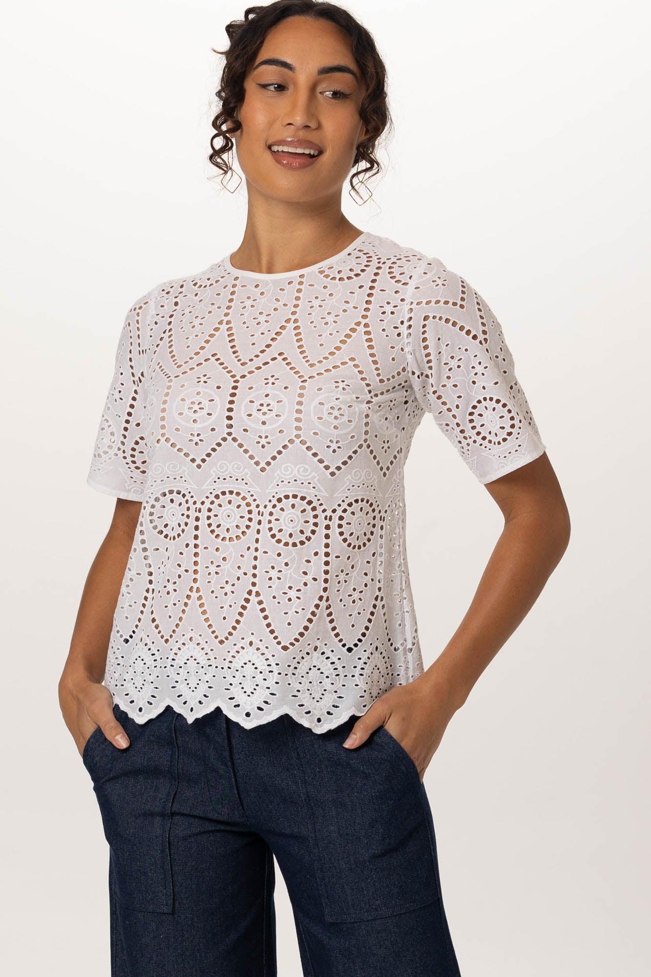 Delilah Top White Embroidery