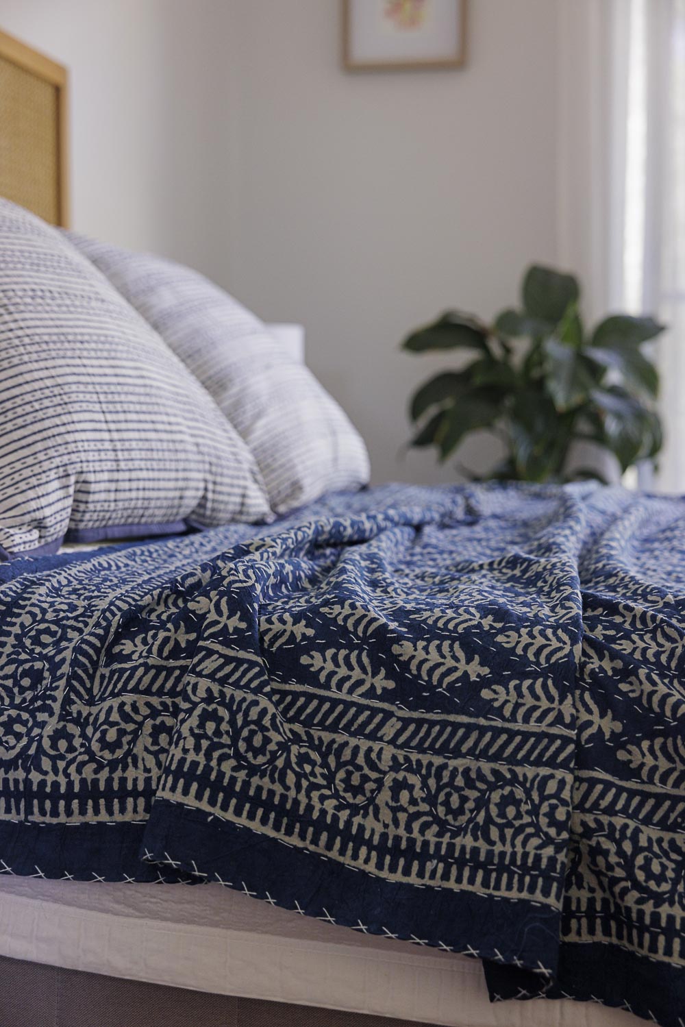 Kantha Quilt Indigo Fronds