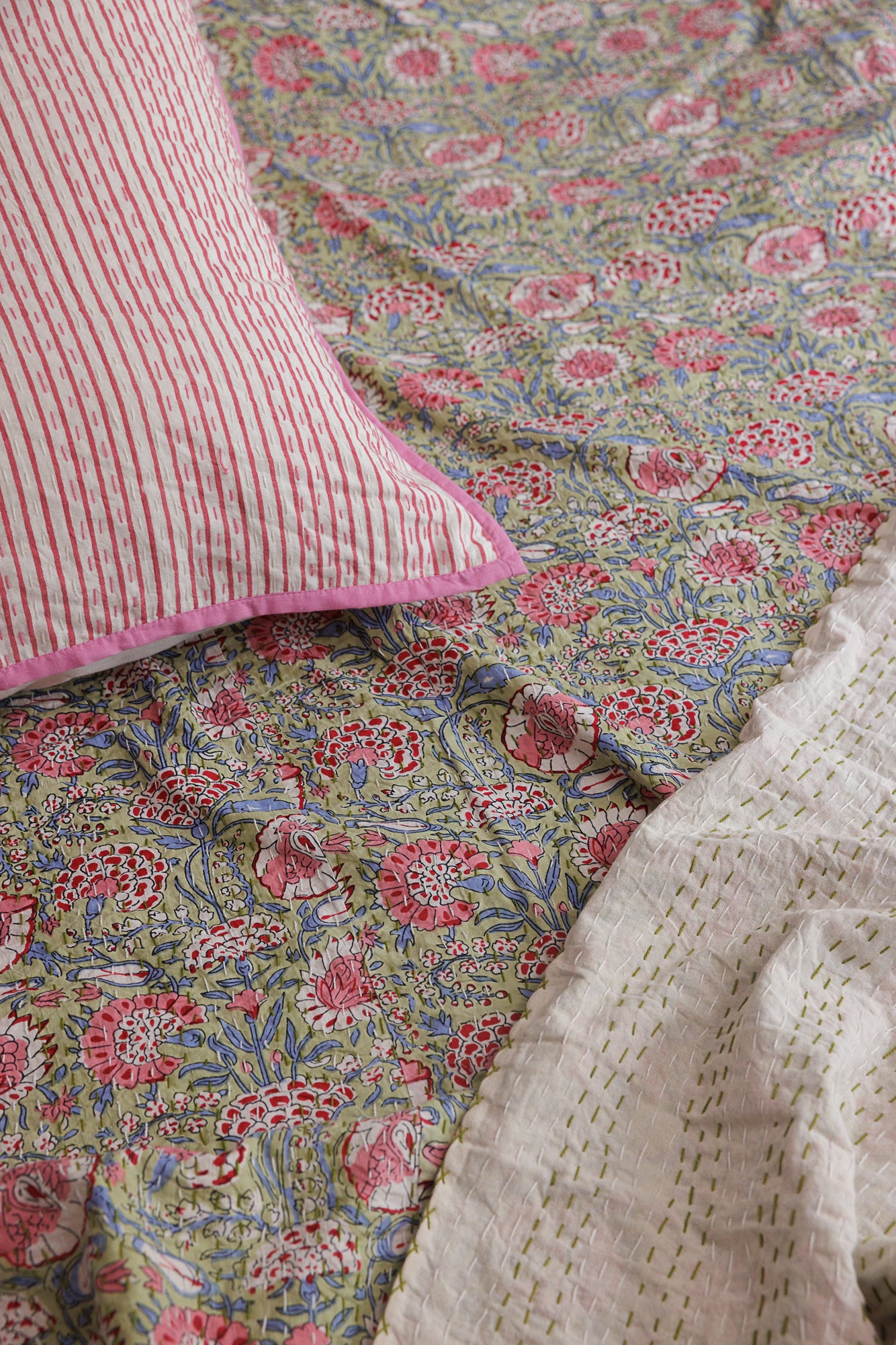 Kantha Quilt Pastel Roses