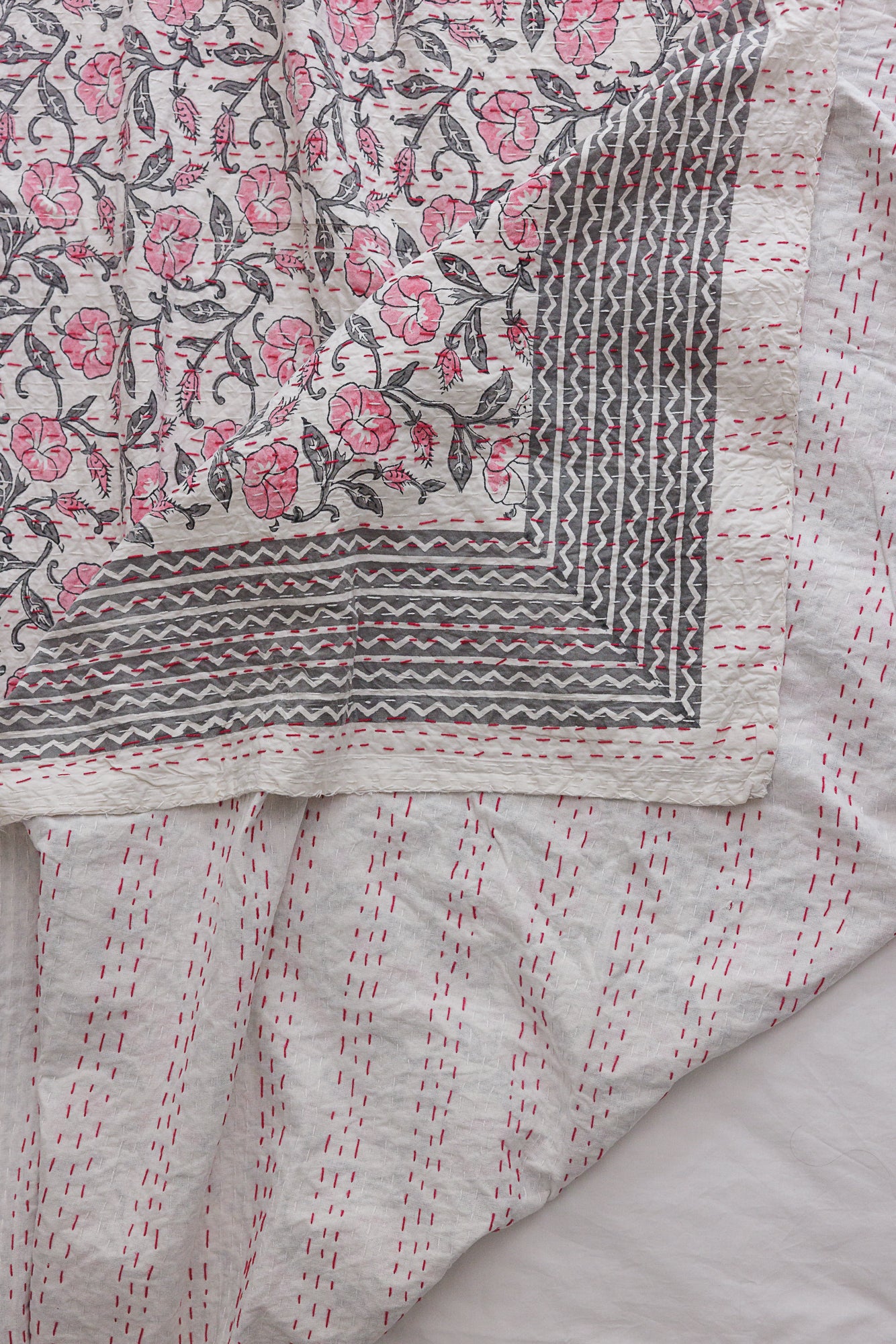 Kantha Quilt Rose Pink Garden