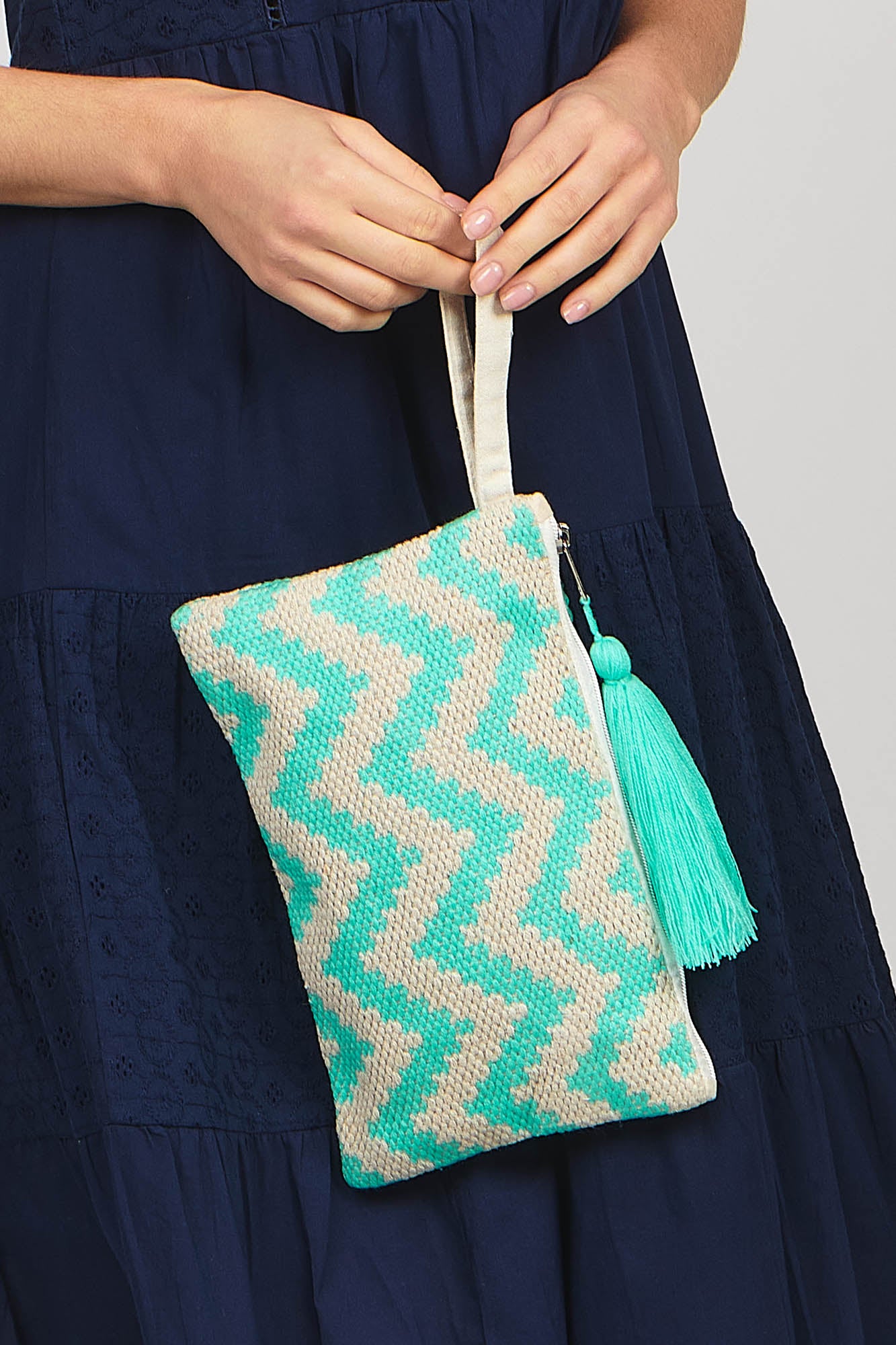 Zig Zag Pouch Bag Aqua